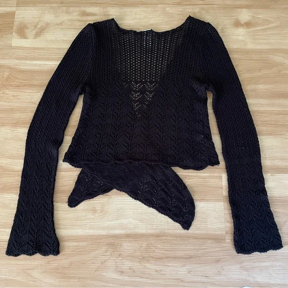Y2K Rave Black Knit Cropped Shrug Cardigan Women’s Sz. Small 2000s VTG USA Made - Picture 8 of 14